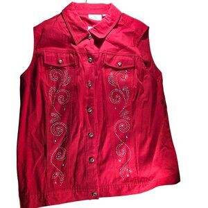 Quacker Factory Womens Red Sleeveless Button-Up Vest 1X western cowgirl country